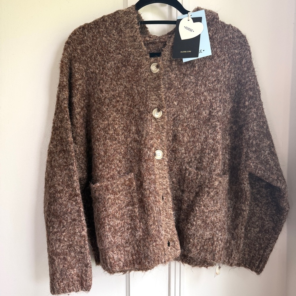 KUOSE Hooded Cardigan Sweater in Coffee